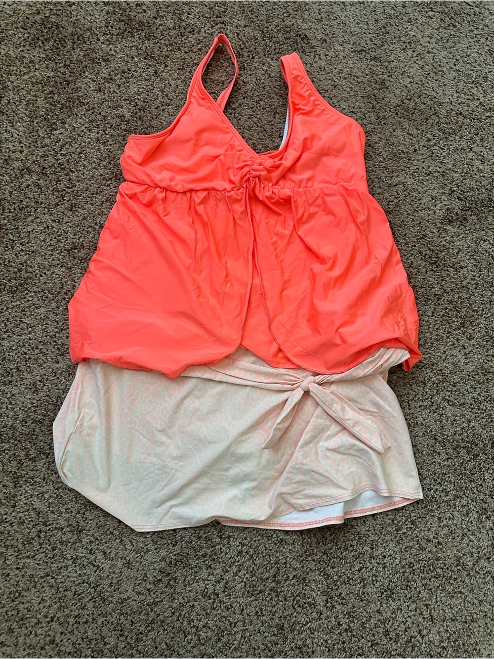 Sleeveless Two-Tone Tank Top and bottoms — Coral and Light coral
